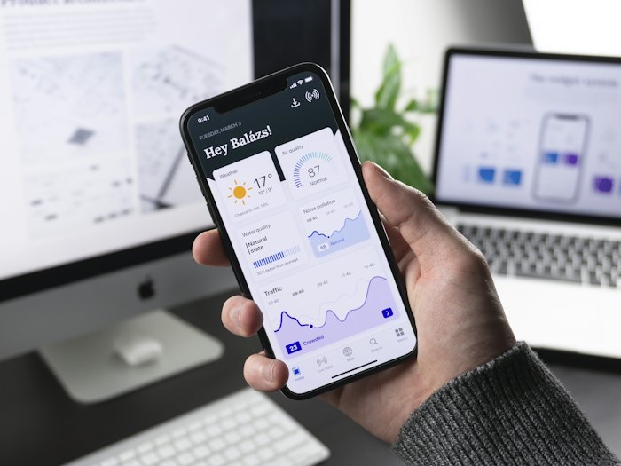 Phone showing a mobile app